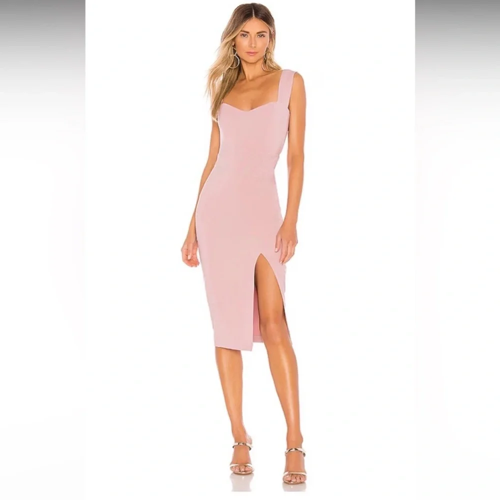 NWT Revolve Nookie Divine Midi Dress Light Pink XS Cocktail Wedding Bodycon Slit